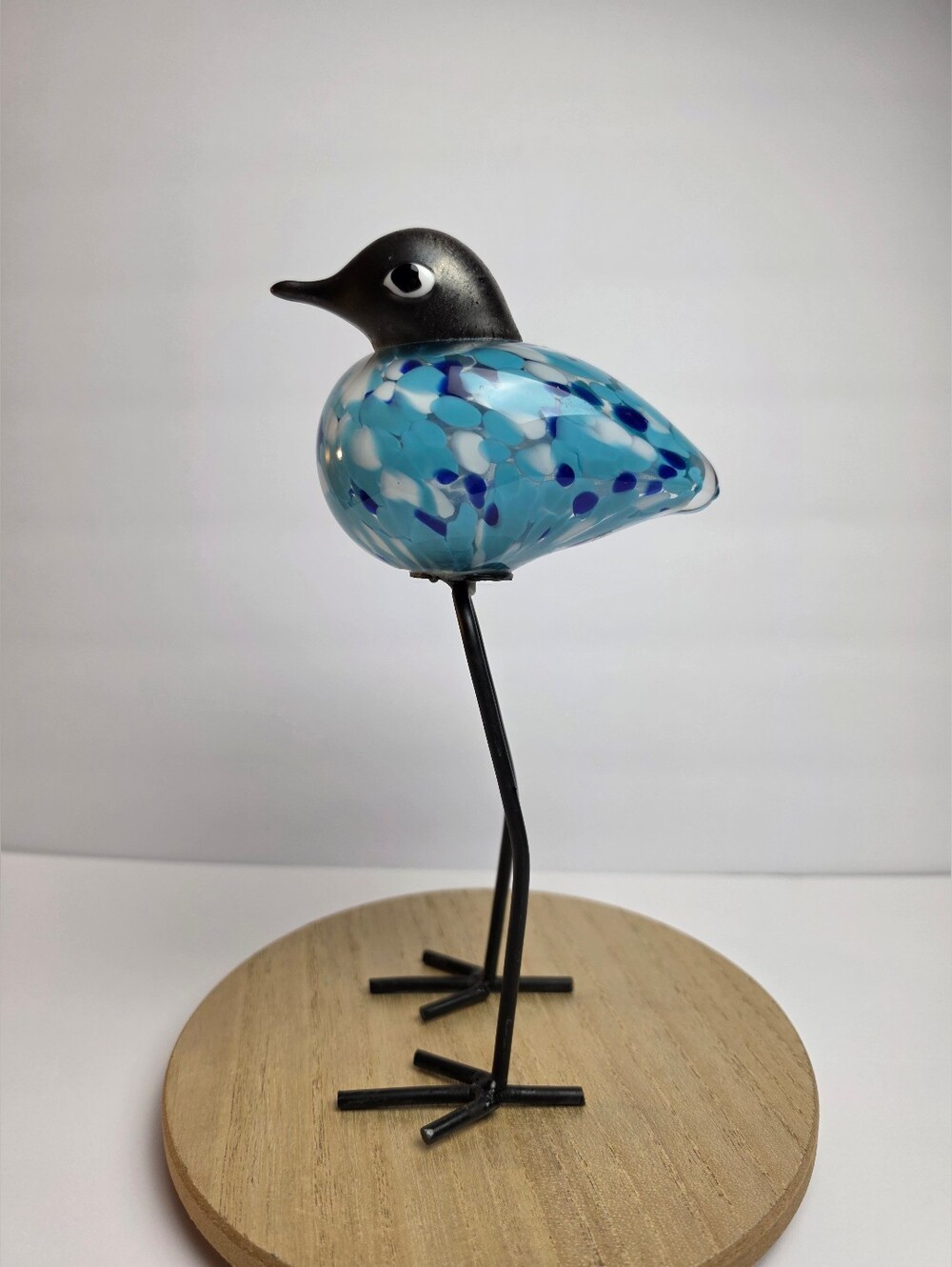 Mid Century Modern Style Hand-Blown Glass Bird 10" Figurine With Metal Legs